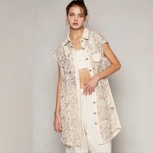 Pol Long Crochet Cardigan Duster Vest M